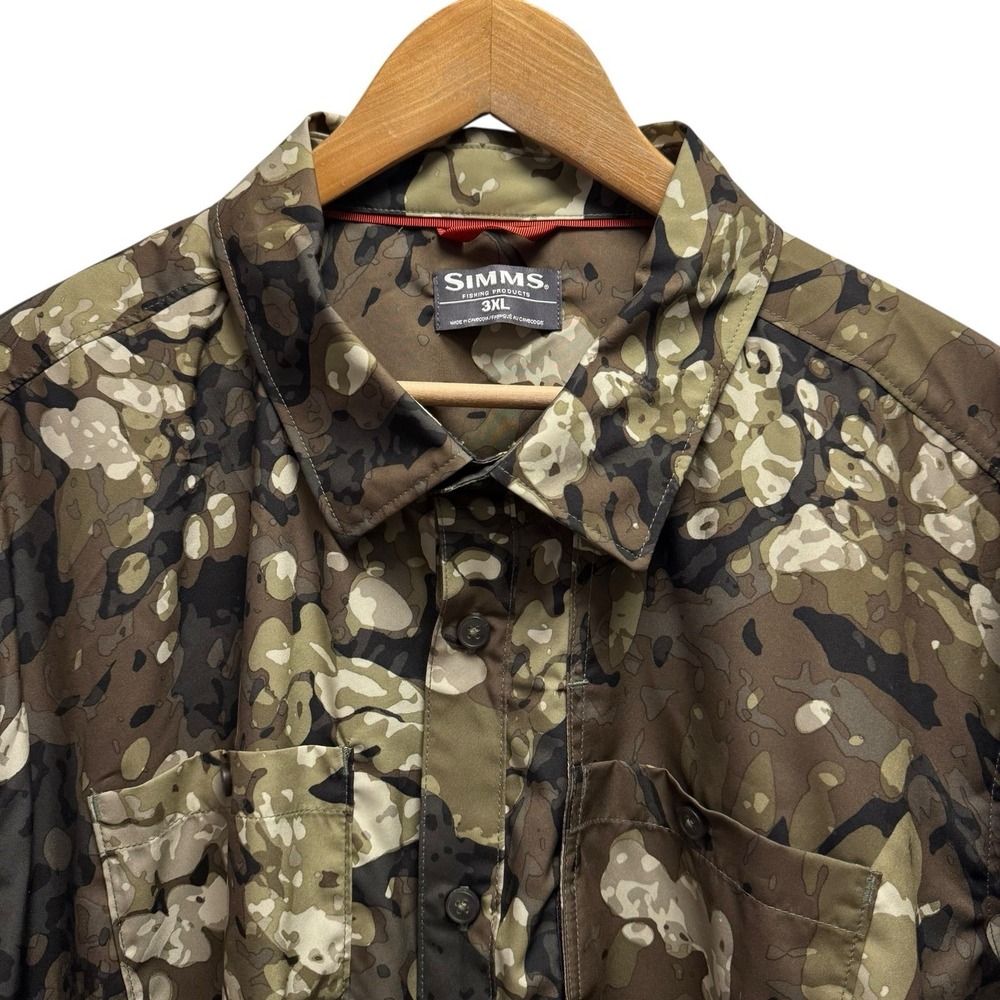 Simms Men's 3XL Veil Camo Camouflage Green Performance Fishing Outdoor L/S Shirt